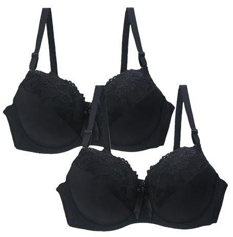DFSDJEUW bargains of The Day Sale 2 Pack Bras for Women Plus Size Push Up Underwire Comfort Wireless Seamless Multipack Bralette Sexy Padded Lace Bras Soft Sports Bra for Large Breasts Hot Pink 44D