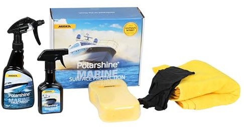 Mirka Polarshine Marine Ytbehandlingskit/Polarshine Final Finish Rengöringsmedel 500 ml, Polarshine Marine Shield Keramisk beläggning 250 ml, Svamp, Mikrofiberdukar & Skyddshandskar