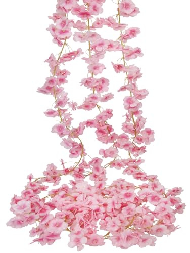 CITYES 3 Pcs Artificial Cherry Blossom Flower Vines Cherry Blossom Garland 18.48 ft Hanging Silk Flowers Vines Fake Flower Garland Outdoors for Home Wedding Garden Party Arch Office Decor Pink