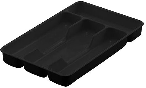 Kielsjajd Cutlery Drawer Organiser, Small Cutlery Tray Drawer Organiser with 4 Compartments, Plastic Kitchen Insert, Practical Drawer Spoon Holder for Kitchen Accessories, Utensils (Black)