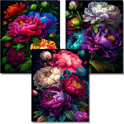 OFRKE Diamond Painting Kits for Adults,3 Pack Flower Diamond Art for Beginners, Diamond Round 5D Full Drill Paint with Diamonds Pictures Gem Art Painting Kits DIY Crafts Kits 12x16inch