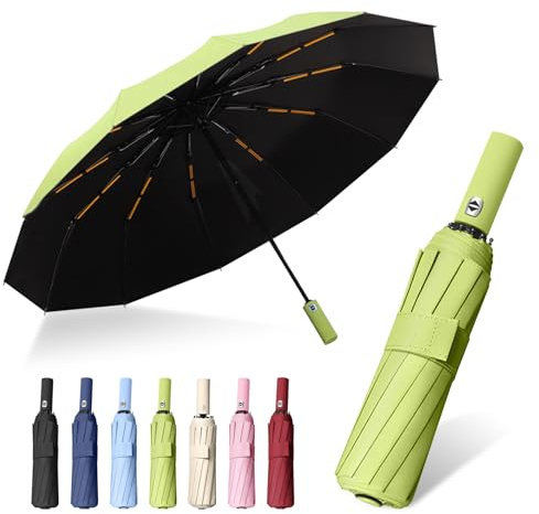 ANSEZQ Windproof Travel Umbrella - Automatic Open Close, 24 Ribs Heavy Duty Compact Folding Umbrella, UV Protection Rain Umbrella for Men and Women (green)