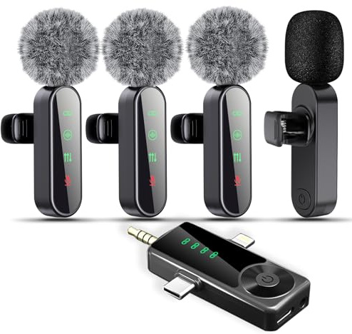 Gicorino 4 Packs Wireless Lavalier Microphone for iPhone/Android/Camera, Upgraded Mini Microphone with Noise Reduction, Mic for Video Recording, Podcasts, YouTube, TikTok, and Vlogging