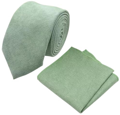 DB Dickie Bow Ensemble cravate et carré de poche en coton mélangé pour homme, vert sauge, Tie Length: 145cm. Pocket Square: 23cm x 23cm