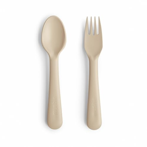 Mushie Fork and Spoon Set for Kids | Flatware Cutlery | 1x Set of Dinnerware Pieces | Reuseable | Dishwasher- and Microwave Safe | Easy for Baby or Child to Hold | Made in Denmark (Vanilla)