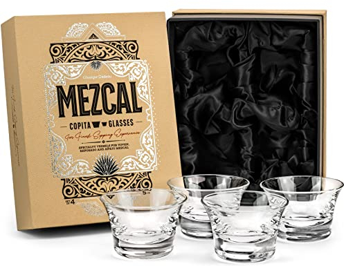 GLASSIQUE CADEAU Kristall Tequila und Mezcal Verkostungs Shot Gläser | 4er Set | 150 ml Tasting und Nosing Shotgläser für Joven, Reposado, Anejo Tequila, Schnapps, Aromatische Spirituosen, Likör