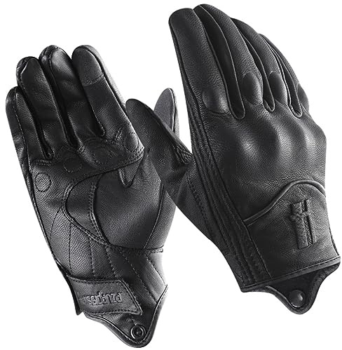 Harssidanzar Mens Winter Warm GoatSkin Leather TouchScreen Motorcycle Gloves GM041UK, Black (Fleece Lined), Size S
