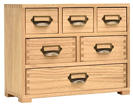 KIRIGEN Wooden Desktop Organiser, 6-Drawer Mini Chest, Natural