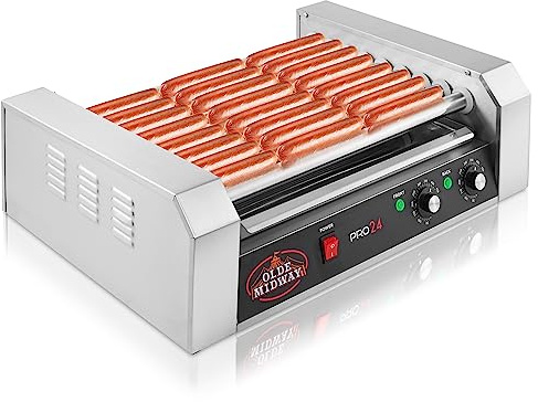Olde Midway Electric 24 Hot Dog 9 Roller Grill Cooker Machine 1200-Watt - Commercial Grade