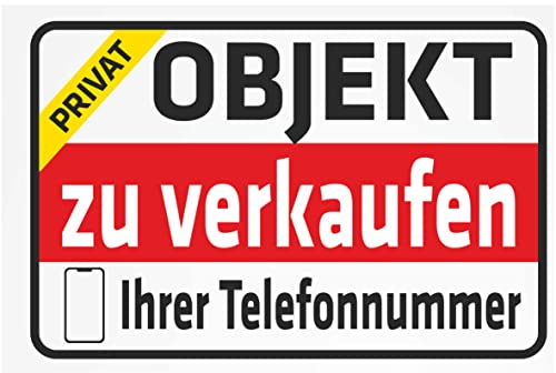 INDIGOS UG - Aufkleber - Sicherheit - Objekt Privat - mit Ihrer Telefonnummer - Wunschtext - 400x300 mm - Hotel, Firma, Schutz, KITA, Arzt, Praxis, Wohnung