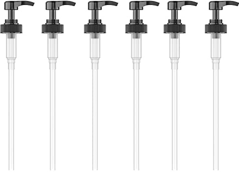 Gallon Pump Dispenser for Glass Jugs or Plastic Bottles - Compatible with Listerine Pump 1-1.5L Bottle Heavy-Duty Commercial Grade for Syrup, Soap, Condiments, Detergent - Pack of 6 Black Pumps