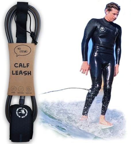 Ho Stevie! Surfboard Calf Leash for Longboards – Strong, Light, Tangle-Free, Comfortable Leg Cuff with Key Pocket - 9/10/11 Feet (Black, 9 Feet)