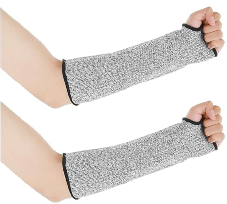 Manchons Résistants aux Coupures, 1 Pair Gant Anti Coupure Protection Anti-Rayures Protection Avant Bras, Protège-Bras Anti-Coupures pour Jardin Cuisine Travail Agricole Gris (avec Trou du Pouce)