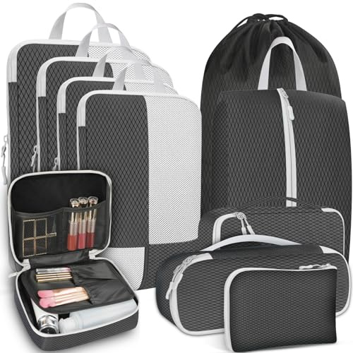Avmvnvc Organizador de Maleta - 10 Piezas, Compresión, Impermeable, Bolsas de Viaje Para Ropa, Zapatos y Cosméticos - Packing Cubes Negro