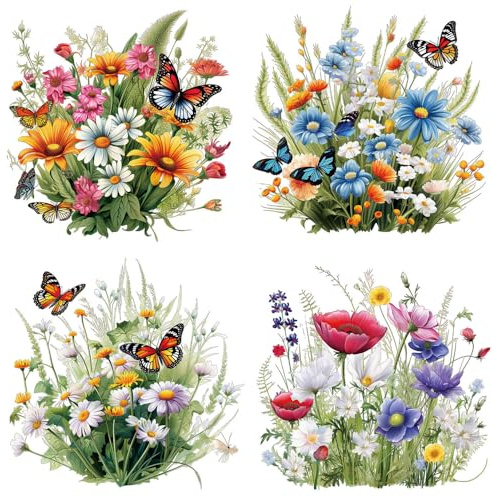 4 hojas de calcomanías de vinilo de transferencia de calor con diseño de mariposas florales en acuarela, parches para planchar con temática de primavera, adhesivo de transferencia para ropa, camiseta