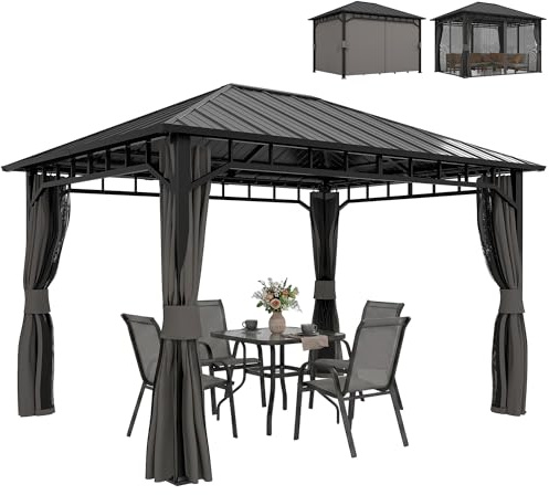 Outsunny Pavillon 3 x 4 m Wasserdicht mit Seitenteile Hardtop Dunkelgrau