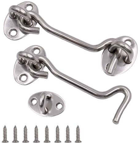 Primasage 2 Stück Sturmhaken mit Öse 3,94in Sturmhaken Edelstahl Riegel tür Sturmhaken mit 8 Schrauben für Schaukels Chranktüren Holztüren Lamellenholz Gartentüren Zaunschlösser(Silbrig)