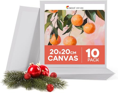 Zenacolor Tela per Dipingere 20x20cm (Set da 10) - 280 g/m² 100% Cotone - Per Pittura Acrilica, a Olio, Tempera, Guazzo, ecc.