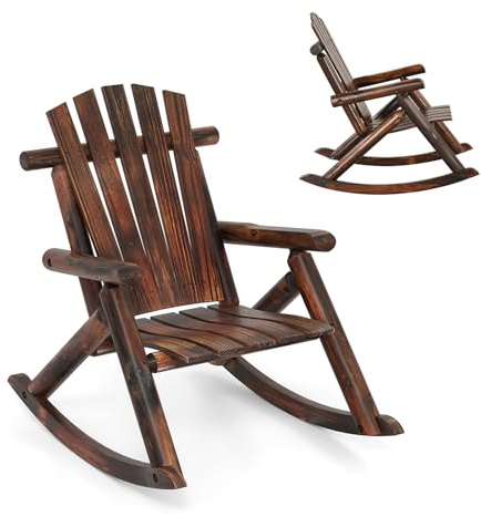 KOMFOTTEU Poltrona a dondolo in legno massello, sedia a dondolo da esterno, sedia a dondolo con doghe, sedia a dondolo da giardino, 69 x 91 x 97 cm