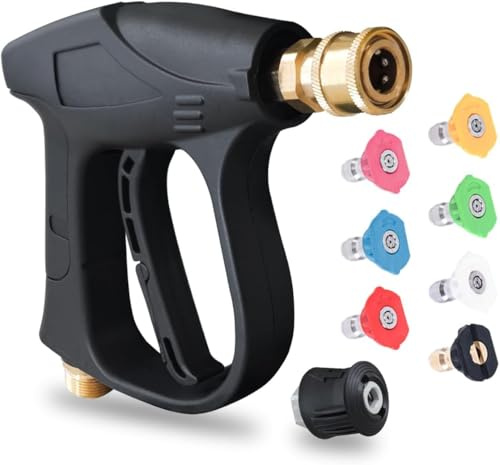 Högtryckstvättpistol, SHUOMAO 4350 PSI högtrycksvattenpistol med 7 munstycken, kort sprutpistol biltvättsats med M22-14 mm slanggränssnitt, för Kärcher K1-K7 vattentryckstvättslang