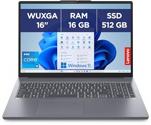 Lenovo IdeaPad Slim 3 16IRH10 - Ordinateur Portable 16'' WUXGA (Intel Core i5-13420H, RAM 16Go, SSD 512Go, Intel UHD Graphique, Windows 11 Home) Clavier AZERTY Français - Gris
