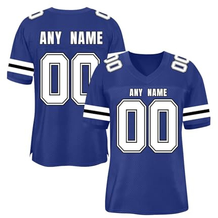 Camiseta Deportiva Personalizable | Estilo Fútbol Americano o Rugby para Hombre, Mujer y Niño | Elige Tu Texto y Números Azul