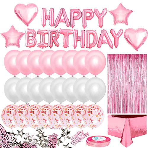 iZoeL Geburtstagsdeko Jungen Mann Happy Birthday Girlande Folienballon 24 Konfetti Luftballons Party Tischdecke Blau Glitzer Vorhang Tisch Konfetti für Mädchen Frau