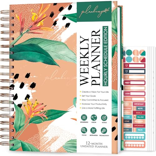 PLANBERRY Stor planeringskalender för timplanerare – odaterad organiserare för produktivitet, tidshantering och budget, 20 x 27 cm (afrikansk terrakotta)