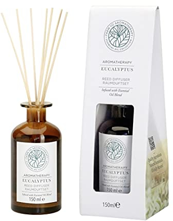 FARM TO AROMATHERAPY Reed Diffuser Eukalyptus - versetzt mit 100% Naturreines Ätherisches Öl - Raumduft Diffuser klein mit Duftstäbchen - 150 ml