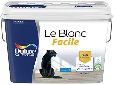 Dulux Valentine Le Blanc Facile - Peinture Intérieure Murs, Plafonds, Boiseries - Facile à appliquer - Mat Blanc 5 L