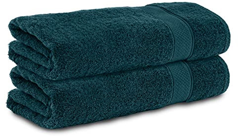 Komfortec 2er Set Duschtücher, 70x140cm Größe, Doppelpack,%100 Baumwolle, Handtücher, Frottee, Weich, Saugstark, Petrol