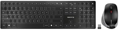 CHERRY DW 9500 SLIM, Set di Tastiera e Mouse Senza Fili, Layout per Paesi Nordici (QWERTY), Bluetooth o Radio 2,4 GHz, Mouse Ergonomico per Destrimani, Nero-Grigio