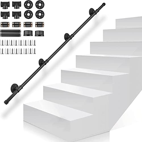 Gorssen Handlauf für Treppen 300cm Edelstahl Geländer Rutschfest Schwarz, Rohrförmiges Handfußgeländer für Treppenhaus, Garten, Hauseingang, Gang