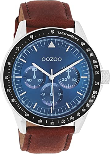 Oozoo Timepieces Herren Uhr in Braun Blau | Armbanduhr Herren mit Lederarmband | Hochwertige Uhr für Männer | Edle Analog Herrenuhr in rund C11110