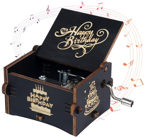 JKJYSJ Happy Birthday Music Box - Hand Crank Engraved Vintage Wooden Musical Boxes Gift for Boyfriend,Girlfriend,mom,dad,Kids,Grandma,Grandpa,Friends.