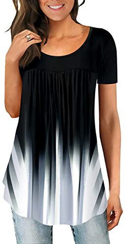 Magritta Womens Summer Shirt Plus Size T-Shirt Tunic Tops to Wear with Leggings Ladies Short Sleeve Loose Blouses Black White Gradual X-Large