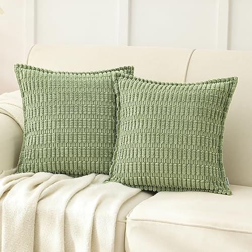 NordECO HOME Kordsamt Kissenbezug 40x40 cm Grün Kissenbezüge Boho Dekorative DekoKissen Kissenhülle Sofakissen Weich für Sofa 2er Set