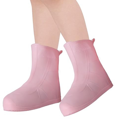 Adorila Kids Waterproof Silicone Shoe Covers, Reusable Anti-Slip, Pink, M