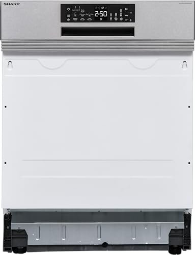 Sharp QW-NA25GS44BS-DE teilintegrierbarer Geschirrspüler, 60 cm, 14 Maßgedecke, Inverter-Motor, 8 Programme inkl. 14 Min. Kurzprogramm, Silber