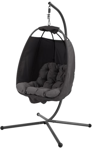 SVITA Nelly Hängesessel mit Gestell Loungesessel Hängesitz Hängestuhl klappbar Hängekorb Hängeschaukel Outdoorsessel Dunkelgrau