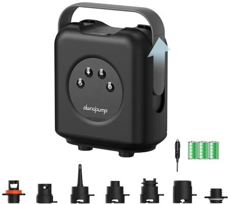 dwndpump Paddle Board Pump Electric, Rechargeable 20 PSI High Pressure SUP Pump, Portable Dual-Stage Inflation, Auto-Off & 12V DC, for Paddle Board, Kayaks, Mattress, Kite Wings, Tents