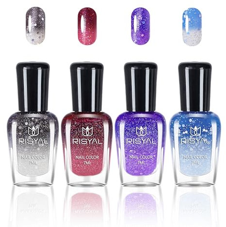 4er Set Farbwechsel Nagellack – Temperaturgesteuerter Nagellack mit Farbtemperaturregelung, langanhaltend und schnelltrocknend, Color Change Nail polish für Nageldesign, ohne UV-Lampe (Multifarbene D)