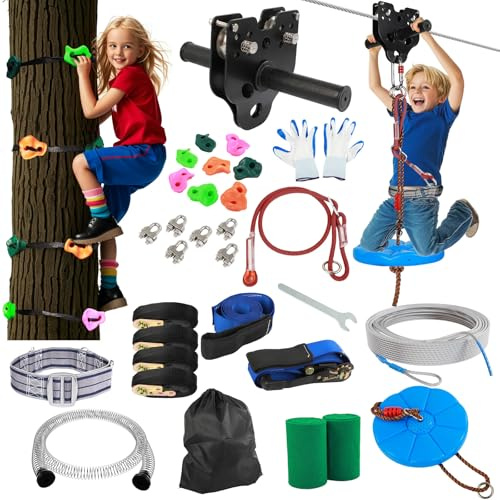 FAHKNS Zipline for Backyard Kids and Adults: 200FT Zipline Kit Outdoor
