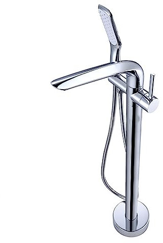 HTTGDGDH Freestanding Bath Tap 360° Rotating Bathroom Floor Standing Bathtub Faucet with Hand Shower,Black（Chrome）