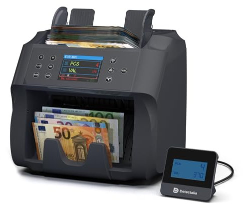 Detectalia V500 Banknotenzähler mit Value-Funktion für gemischte Banknoten 5 EUR, GBP, USD, CAD, MXN - 2 CIS Sensor und Seriennummernerkennung