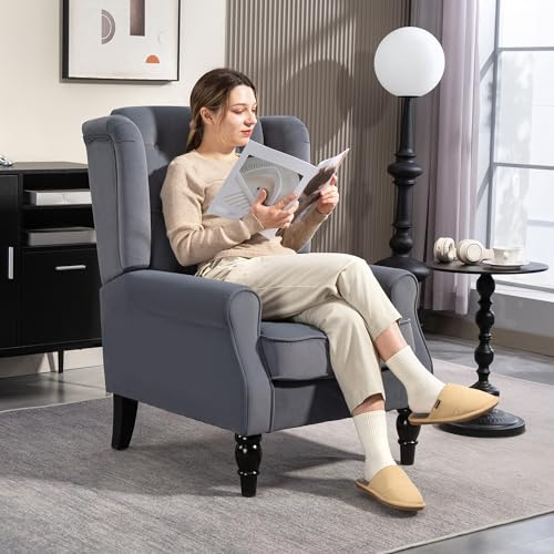 HOMCOM Wingback Accent Chair Velvet Armchair High Back Grey