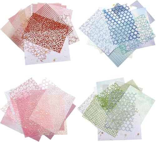 Lot de 60 feuilles de papier pour scrapbooking, décoration en dentelle et tissu en maille, papier décoratif pour bricolage, papier texturé, journal intime, création de cartes, emballage cadeau, 18 x