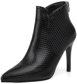 Glamidea Bottes Pointues pour Femmes avec Fermeture Éclair D'hiver Ornées de Motifs Losanges Doublure Chaude en Fourrure Bottines Unies à Talons Hauts de Loisir Confortables Chaussures de Soirée