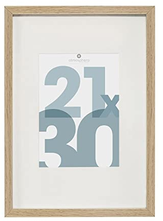 Atmosphera - Cadre Photo Manu Bois Naturel 21x30 cm, Avec Passe-Partout 12x17 cm, À Poser ou Suspendre - Pour Décoration Murale, Salon, Bureau