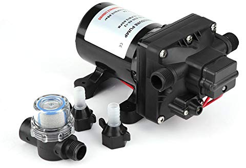 30 psi Max Pompe à Pression, Pompe à Eau Haute Pression, DC12V Pompe à Eau Diaphragme, Pompe de Pulvérisateur à Amorçage Automatique avec Clapet Anti-Retour pour Voiture Caravane Camping-Car